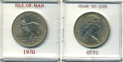 Остров Мэн 1 крона 1970 кошка Мэна, в оригинальной пластиковой коробке KM 18 медно-никель UNC 6-6-1-25