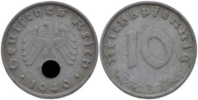 Германия 10 рейхспфеннигов 1940 B KM 101, J. 371 цинк 4401-851
