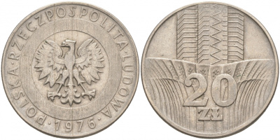 Польша 20 злотых 1976 MW KM 67 медно-никель 69-614