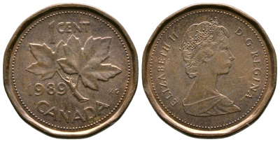Канада 1 цент 1989 Елизавета II (1952-2022), кленовый лист KM 132 бронза 46-923