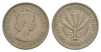 Кипр 50 милей 1955 KM 36 медно-никель 4652-357