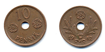 ФИНЛЯНДИЯ 10 ПЕННИ 1942 KM 33.1 медь 51-4963