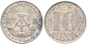 ГДР 10 пфеннигов 1971 А KM 10 алюминий 4589-834