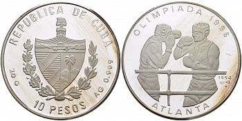 Куба 10 песо 1994 XXVI летние Олимпийские игры 1996 года в Атланте, бокс KM 469 серебро PROOF 1074-6-32