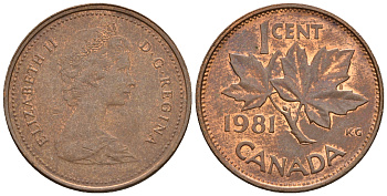 Канада 1 цент 1981 Елизавета II (1952-2022), кленовый лист KM 127 бронза 4609-163