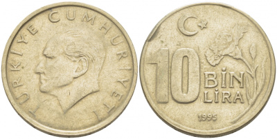 Турция 10000 лир 1995 Мустафа Кемаль Ататюрк KM 1027.1 медь никель цинк 4402-1045