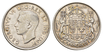Канада 50 центов 1947 Георг VI (1936-1952) KM 36 серебро 633-1943