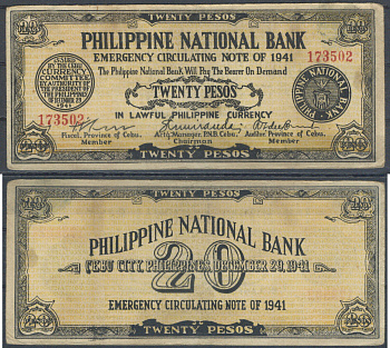 Филиппины, Себу 20 песо 1941 Pick S218 a бумага 8622-24-1-1