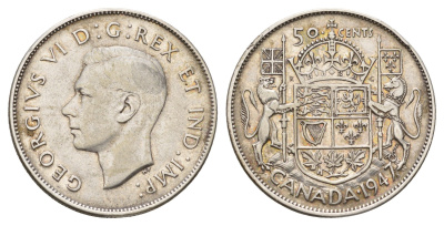 Канада 50 центов 1947 Георг VI (1936-1952) KM 36 серебро 633-1943