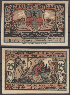 Рагун 25 пфеннигов ND (1921) DeNG 1 1094.1-2/12 бумага UNC (пресс) 8595-8-4-1