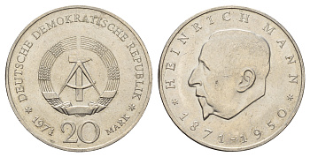 ГДР 20 марок 1971 А, 100 лет со дня рождения Генриха Манна (1871-1950) KM 33, J. 1531 медно-никель 4680-736