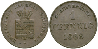 Саксен-Мейнинген 1 пфенниг 1868 Георг II (1866-1914) KM 173 медь 99-631