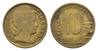Аргентина 10 сентаво 1947 KM 41 алюминиевая бронза 4643-951