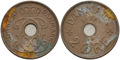 Дания 2 эре 1938 Кристиан X (1912-1947) KM 827 бронза 4147-529