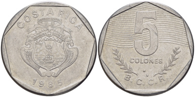 Коста-Рика 5 колонов 1985 B.C.C.R. KM 214.2 нержавеющая сталь 67-953