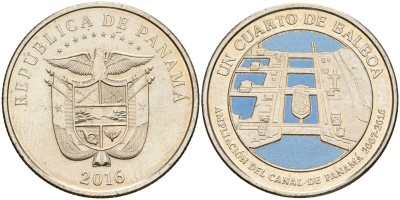 Панама 1/4 бальбоа 2016 100 лет строительству Панамского канала. Расширение канала 2007-2016 KM 157 медно-никель UNC 4364-1441