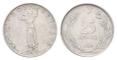 Турция 25 курушей 1964 KM 892.2 нержавеющая сталь 4706-1122