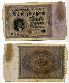 Германия 100000 марок 1923 без Т под портретом Pick 83 a  бумага   8610-20-1-2