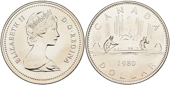 Канада 1 доллар 1980 Елизавета II (1952-2022), каноэ KM 120.1 никель  BUNC  4578-315