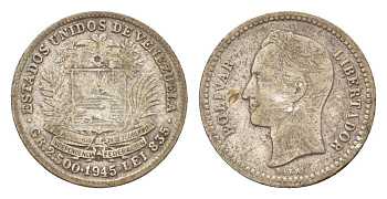 Венесуэла 1/2 боливара 1945 Y 21a серебро 4669-1151