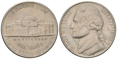 США 5 центов 1998 P, Томас Джефферсон KM A192 медно-никель aUNC 216-547