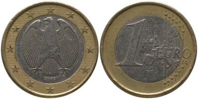 Германия 1 евро 2002 G KM 213 биметалл 4573-1147
