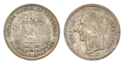 Венесуэла 1/2 боливара 1945 Y 21a серебро 4669-1151