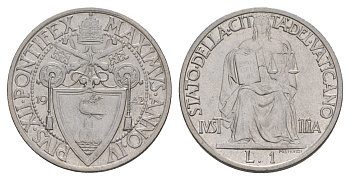 Ватикан 1 лира 1942 KM 35 нержавеющая сталь aUNC 4633-1213