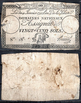 Франция 25 солей 1792 Pick A55 бумага 7183-31-3-2