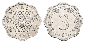 Мальта 3 миля 1972 KM 6 алюминий UNC 87-334