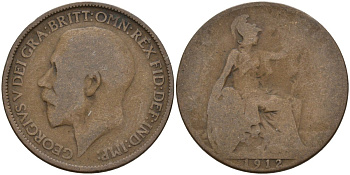 Великобритания 1/2 пенни 1912 Георг V (1910-1936) KM 809, Spink 4056 бронза 4146-127