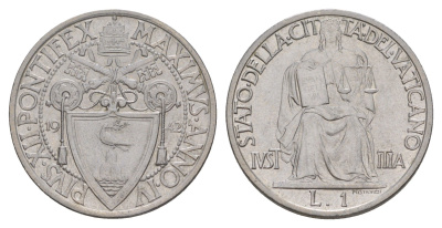 Ватикан 1 лира 1942 KM 35 нержавеющая сталь aUNC 4633-1213