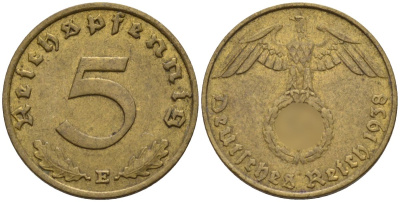 Германия 5 рейхспфеннигов 1938 E KM 91, J. 363 алюминиевая бронза 4151-852