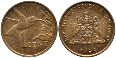 Тринидад и Тобаго 1 цент 1994 колибри KM 29 бронза 4396-1017