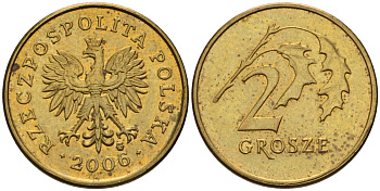 Польша 2 гроша 2006 MW KM 277, Parchimowicz 702m латунь 4580-528