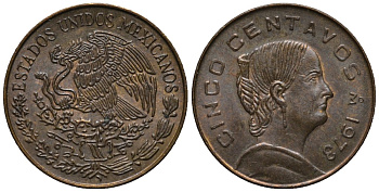 Мексика 5 сентаво 1973 Жозефа Ортис де Домингес KM 427 латунь 187-1221