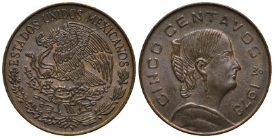 Мексика 5 сентаво 1973 Жозефа Ортис де Домингес KM 427 латунь 187-1221