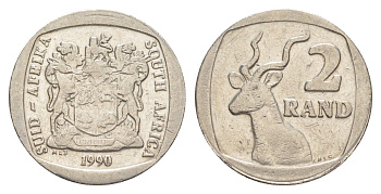 ЮАР 2 ранда 1990 KM 139 медь плакированная никелем 4597-342