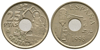 Испания 25 песет 1998 Сеута (Ceuta), Хуан Карлос I (1975-2014) KM 990 медь цинк никель 4609-428