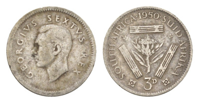 ЮАР 3 пенса 1950 Георг VI (1936-1952) KM 35.1 серебро 4623-465