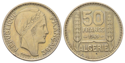 Алжир 50 франков 1949 год-тип KM 92 медно-никель 65-636