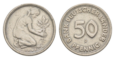 ФРГ 50 пфеннигов 1949 J KM 104, J. 379 медно-никель 4636-817