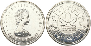 Канада 1 доллар 1978 XI игры содружества в Эдмонтоне KM 121 серебро BU 00-1067-1-61