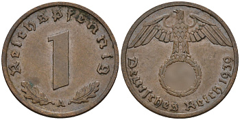 Германия 1 рейхспфенниг 1939 A KM 89, J. 361 бронза 4151-344