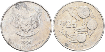 Индонезия 25 рупий 1994 мускатный орех KM 55 алюминий 4528-616