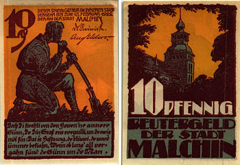 МАЛЬХИН 10 ПФЕННИГОВ 1922 НОТГЕЛЬД, 1922 - 15 ФЕВРАЛЯ 1922, ЗЕМЛЯ МЕКЛЕНБУРГ-ПЕРЕДНЯЯ ПОМЕРАНИЯ Grabowski 862.1 бумага 6318-45-3-2