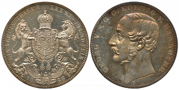 Брауншвейг-Каленберг-Ганновер 1 талер 1866 В, Георг V (1851-1866) КМ 230, AKS 144, Dav. 682, Kahnt 239, Thun 174 серебро 00-809-35