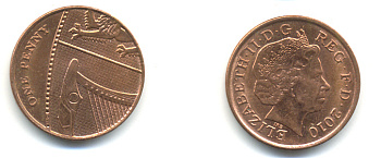 Великобритания 1 пенни 2010 Елизавета II (1952-2022) KM 1107, Spink B6 сталь плакированная медью 177-1217