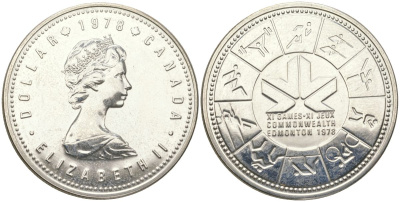 Канада 1 доллар 1978 XI игры содружества в Эдмонтоне KM 121 серебро BU 00-1067-1-61