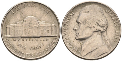 США 5 центов 1953 Джефферсон KM А192 медно-никель 92-1021